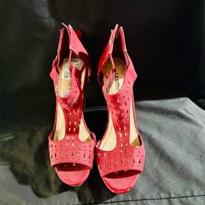 Jasmine Red Laser-Cut T-Strap High Heels - Jasmine